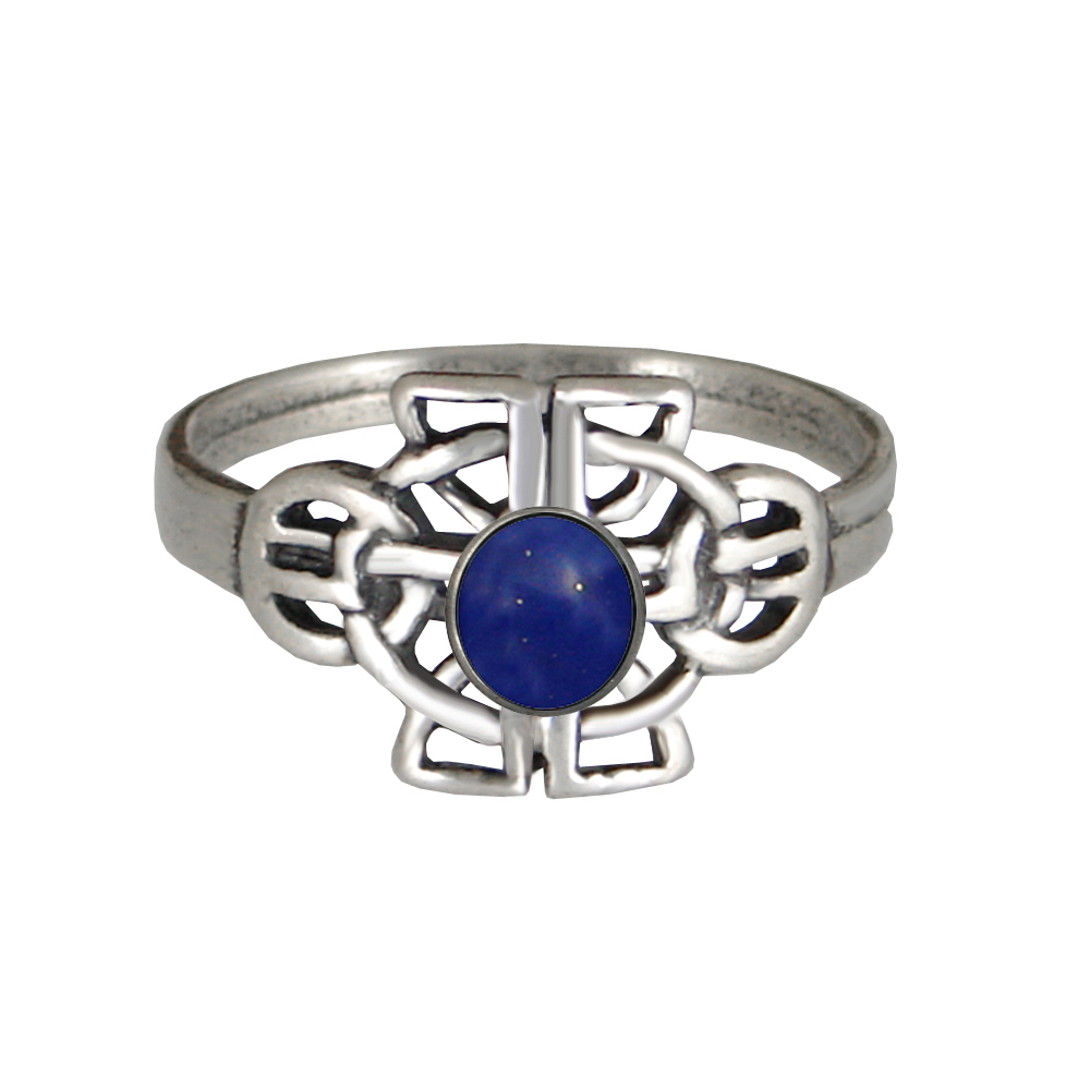 Sterling Silver Celtic Knotwork Ring With Lapis Lazuli Size 7